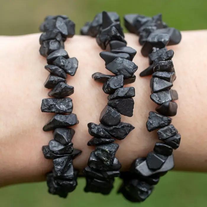 Bracelet tourmaline noire gravier, bracelet réglable, bracelet en pierre naturelle, 1 pièce