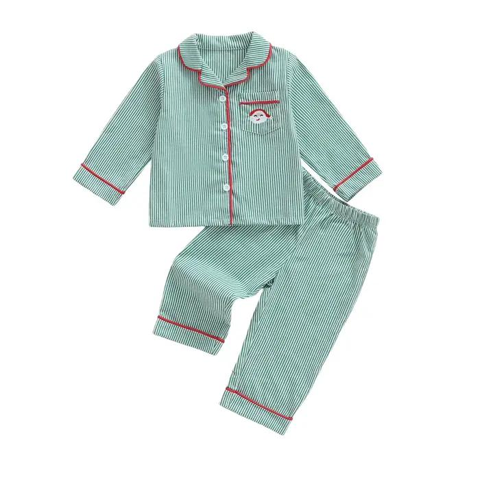 Pyjama de noël pour enfants en bas âge, chemise boutonnée à manches longues, haut et pantalon, ensem