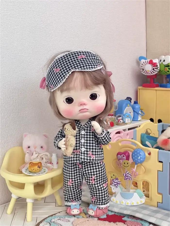 Ensemble pyjama à carreaux multicolores rose bleu Blythe Spot, vêtements d'inventaire, grande tête D