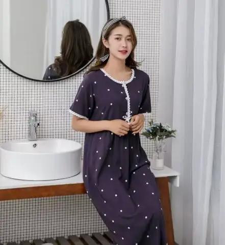 Fdfklak lâche gros chemises de nuit femmes à manches courtes robe longue imprimé coton vêtements de 