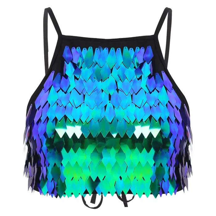 Soutien-gorge à franges à paillettes brillantes, Mini débardeur Sexy à lacets, Camisole pour femmes,