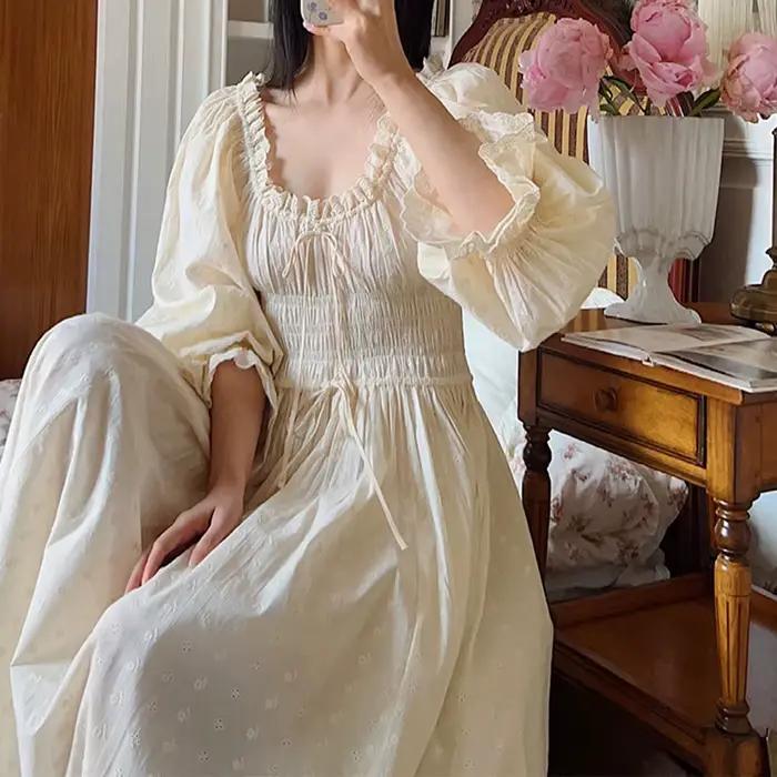 Robe de nuit longue 100 % coton pour femme, broderie française, magnifique tenue de nuit vintage, st