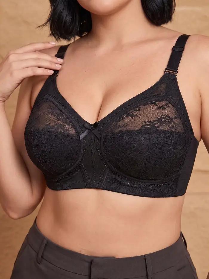 Soutien-gorge sans armatures en dentelle et maille pour femmes grandes tailles, couvrant entièrement
