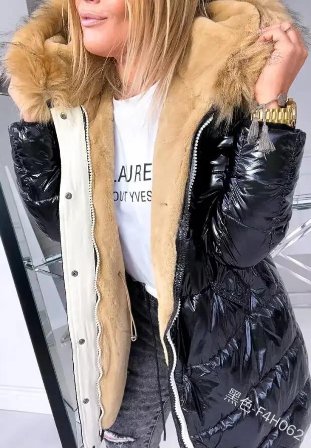 Veste bouffante pour femme, vêtements d'hiver, col en fausse fourrure, manteau épais et Slim, 2024