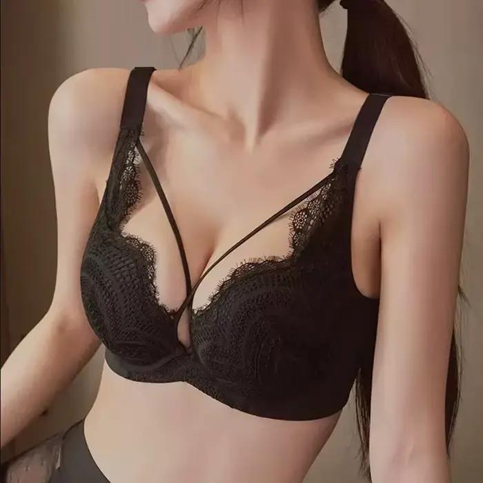 Sous-vêtements en dentelle Sexy pour femmes, petits seins froncés, sans anneau en acier, avec grand 