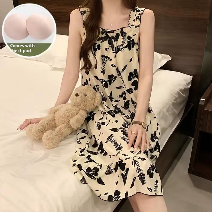 Chemise de nuit d'été pour femmes, col licou, gilet d'été, avec coussinets de soutien-gorge, peut êt