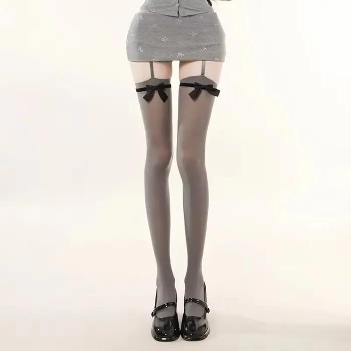 Bas cuissardes noirs sexy à nœud pour femme, style Y2K JK Cosplay Lolita, confortables, bas longs ju