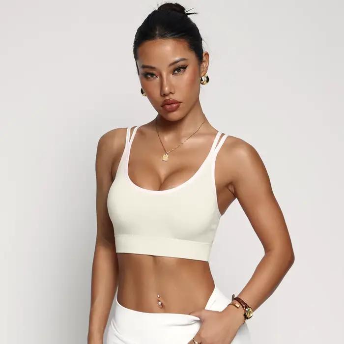 ZHEJIN Soutien-gorge de sport sans couture pour femme, dos croisé, rembourré, sexy, pour yoga, entra