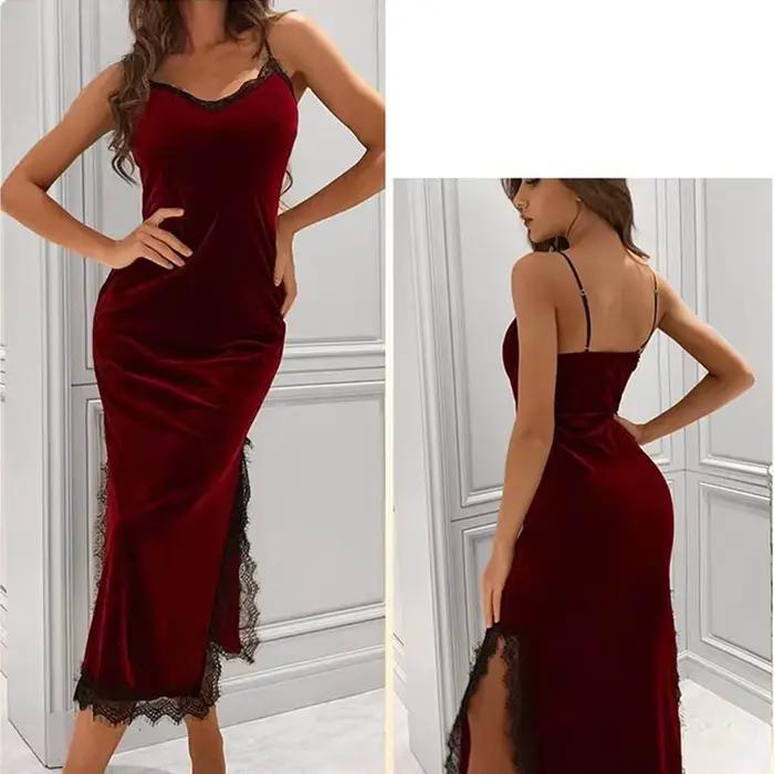 Chemise de nuit pour femme endormie mince vêtements de nuit sexy chemise de nuit printemps été or ve