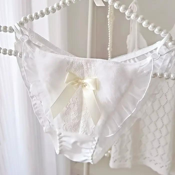 Kawayi noeud papillon culotte moelleuse taille basse dentelle à volants slips évider lingerie érotiq