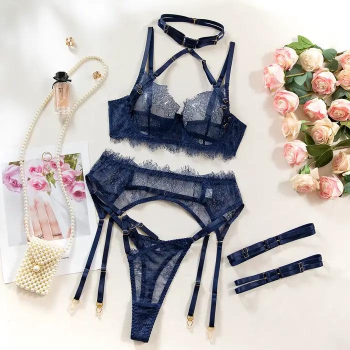 Ensembles de Lingerie Féminine Séduisants : Soutien-Gorge Halter, Porte-Jarretelles et String 3 Pièc