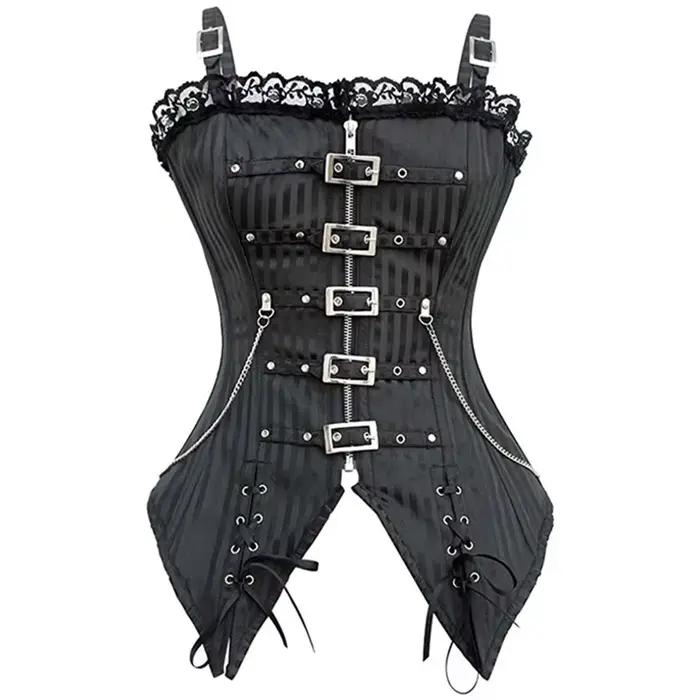 Femmes Sexy Corset bretelles Steampunk haut bustier rayure Vintage dentelle superposition Vintage Co