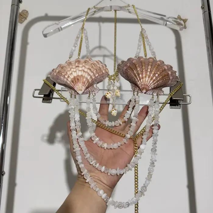 Haut de Bikini à col en coquillage pour femmes, débardeur péplum Sexy, Corset, chaîne de corps, haut