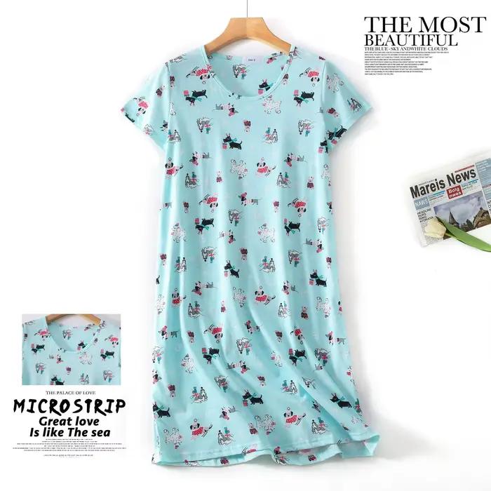 Chemise de nuit d'été pour femmes, grande taille, imprimé de dessin animé mignon, vêtements de maiso