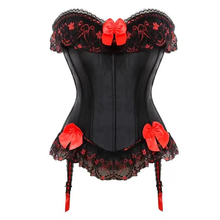Femmes surbuste hauts Corset avec bretelles nœud papillon à lacets désossé Bustier Shapewear minceur