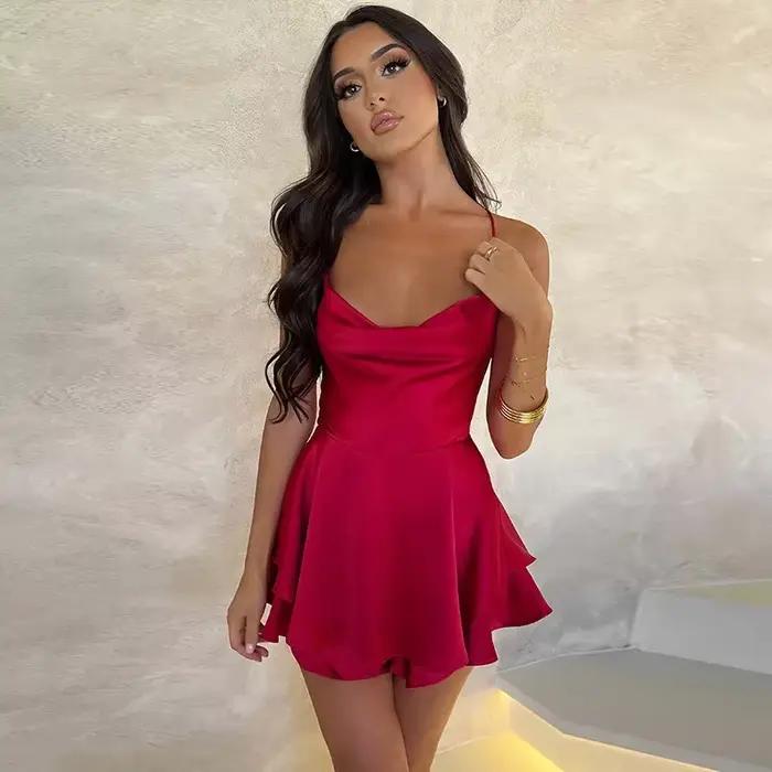 Robes Corset simples pour femmes, couleur unie, combishort camisole, col bénitier, sans manches, com