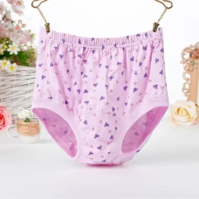 Culotte florale taille haute pour femmes d'âge moyen et hommes âgés, sous-vêtements en coton respira