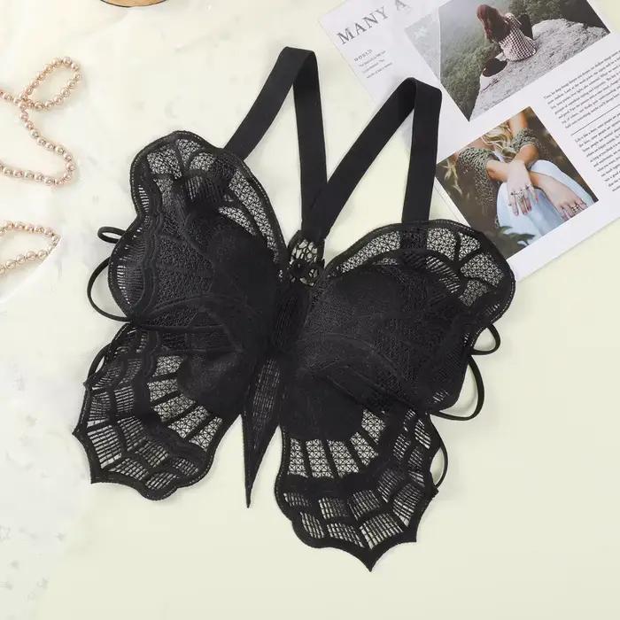 Soutien-gorge en dentelle papillon brodé pour femme, haut amissié, bralette tout-en-un, dos nu, sexy