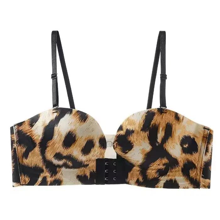 Soutien-gorge froncé sans bretelles imprimé léopard, beau dos Sexy, Lingerie pour femmes, petits sei