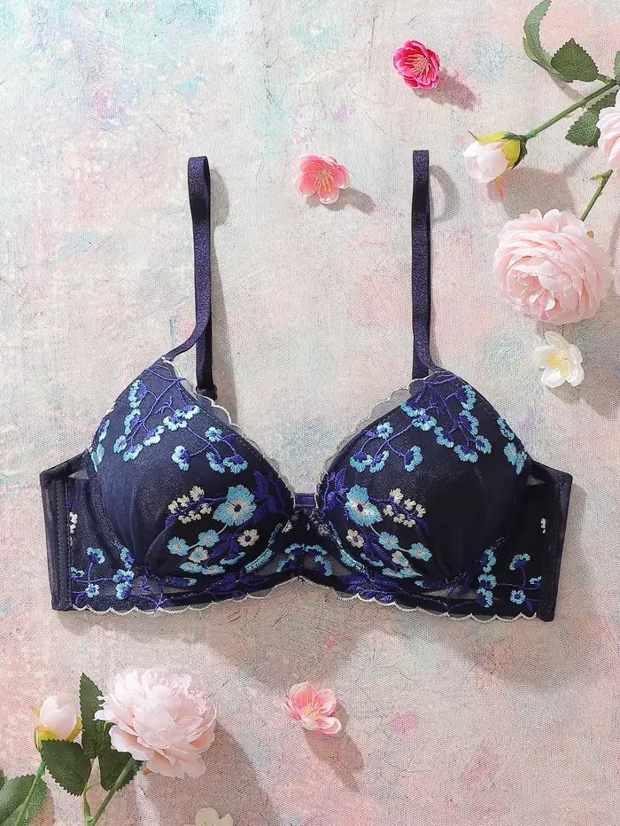 Soutien-gorge pour femme brodé de fleurs, dentelle épissée, push-up, confort quotidien, lingerie fém