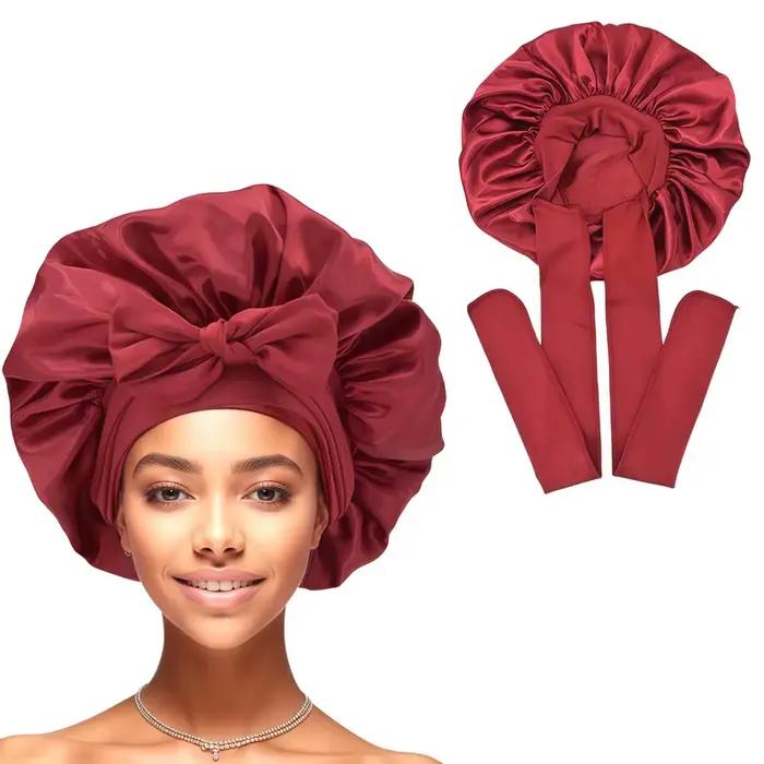 Bonnet de nuit en satin de soie pour femmes, bonnet de sommeil à large bord avec bande élastique, co