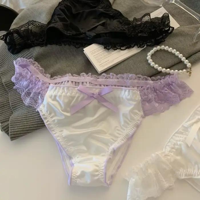Culotte femme dentelle à volants Satin sous-vêtements Sexy femme taille basse maille évider culotte 
