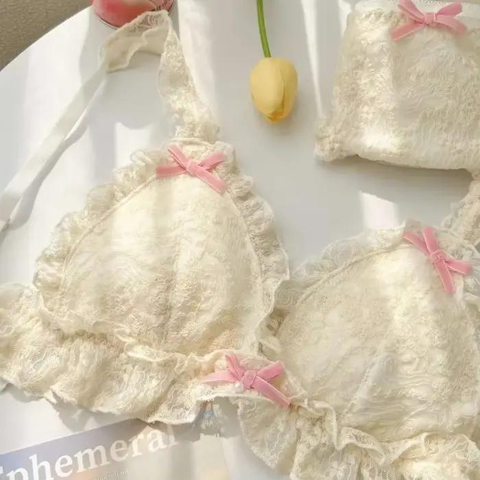 Soutien-gorge à franges en dentelle Lolita rétro français sans anneaux en acier, housse de soutien-g