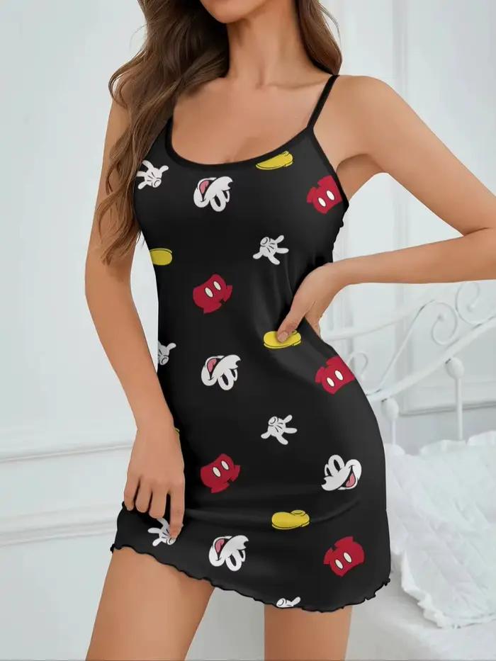 Chemise de nuit pour femme, motif Disney Mickey, mignonne, style dessin animé, vêtement d'intérieur,