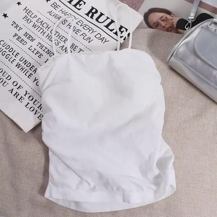 Soutien-gorge uni avec coussinets, débardeur enveloppant la poitrine, haut à bretelles fines, gilet 