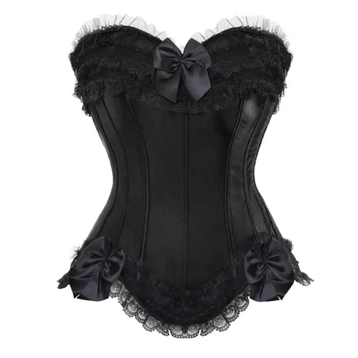 Femmes Sexy Satin surbuste Corset à lacets Corsets Bustiers haut gothique dames Halloween grande tai