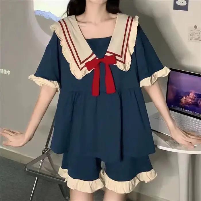 Pyjama deux pièces pour femme, nouvelle collection printemps-été, manches courtes, style princesse m
