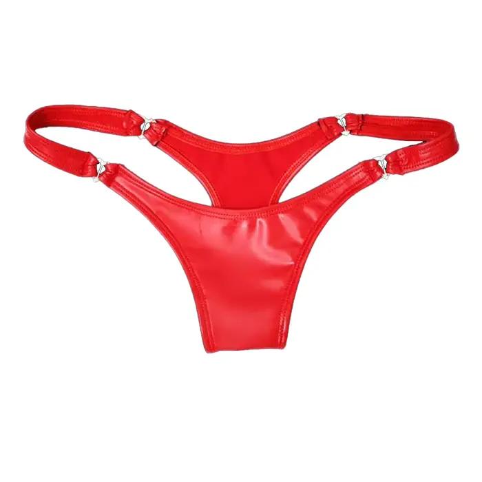 Slip Sexy en cuir PVC pour femmes, tongs confortables, string, culotte, Lingerie Sexy, sous-vêtement