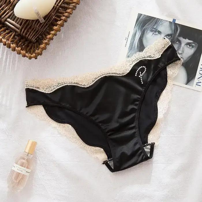 Culotte taille basse en coton avec biscuits pour femme, slip en dentelle, culotte en satin, sous-vêt