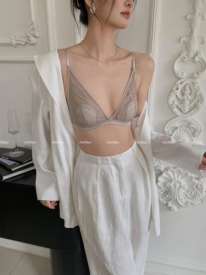 YUQI Soutien-gorge nu ultra fin français |   Dentelle en soie de mûrier sans couture pour petit bust