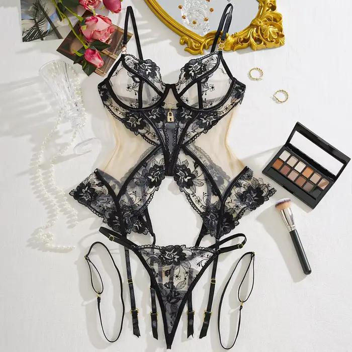 Ellolace fantaisie Lingerie Ultra chaude dentelle Sexy Onlyfans Kit Transparent Ensemble Lingeries F