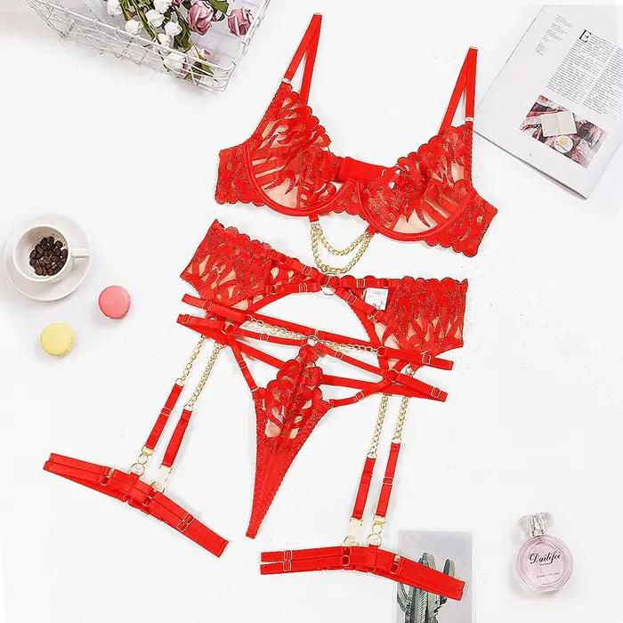 Echonight-Ensemble de sous-vêtements brésiliens en dentelle transparente, lingerie sexy chaude, tenu