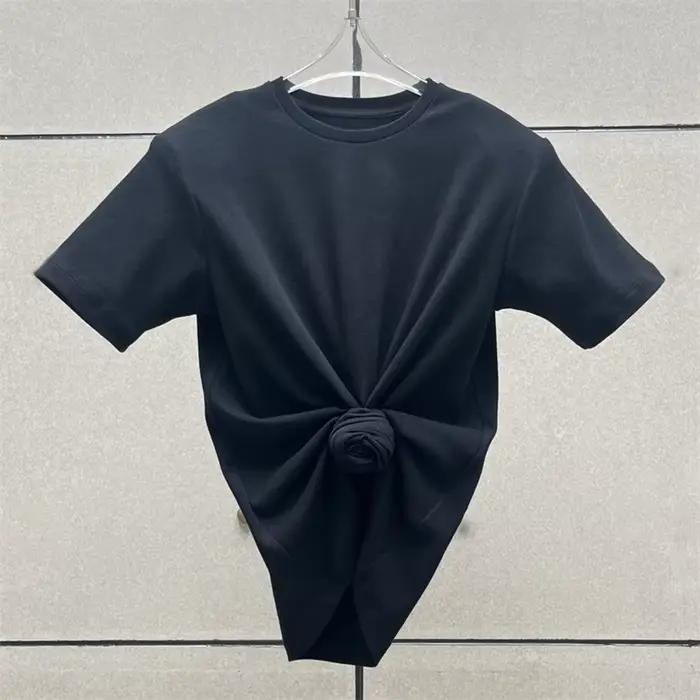 T-shirt femme nouveau élastique tricoté mince corset femme pour l'été 2025 coton chemise à manches c