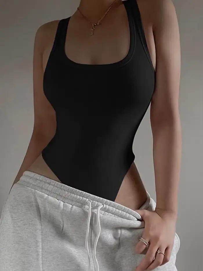 Body en tricot sans manches sexy pour l'été, coupe moulante, épaules dénudées, style licou, décontra