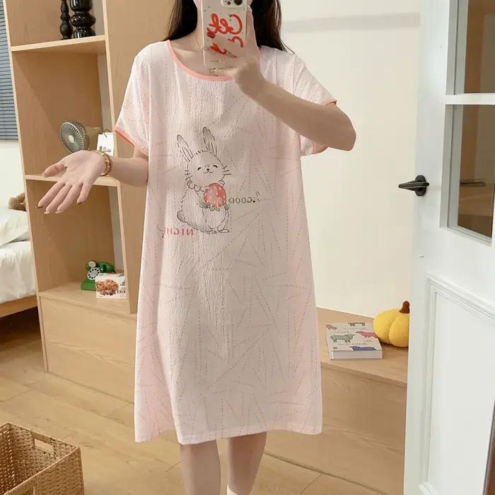 Chemise de nuit pour femmes, version pyjama décontracté pour filles, style doux, motif lapin de dess