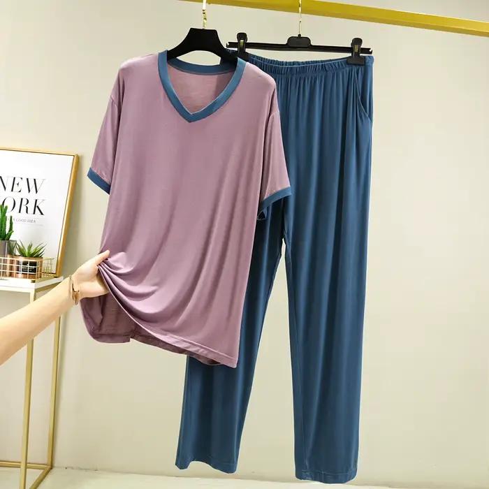 Pyjama pour femme, nouveau modèle, manches courtes, pantalon, ensemble 2 pièces, vêtements de nuit e