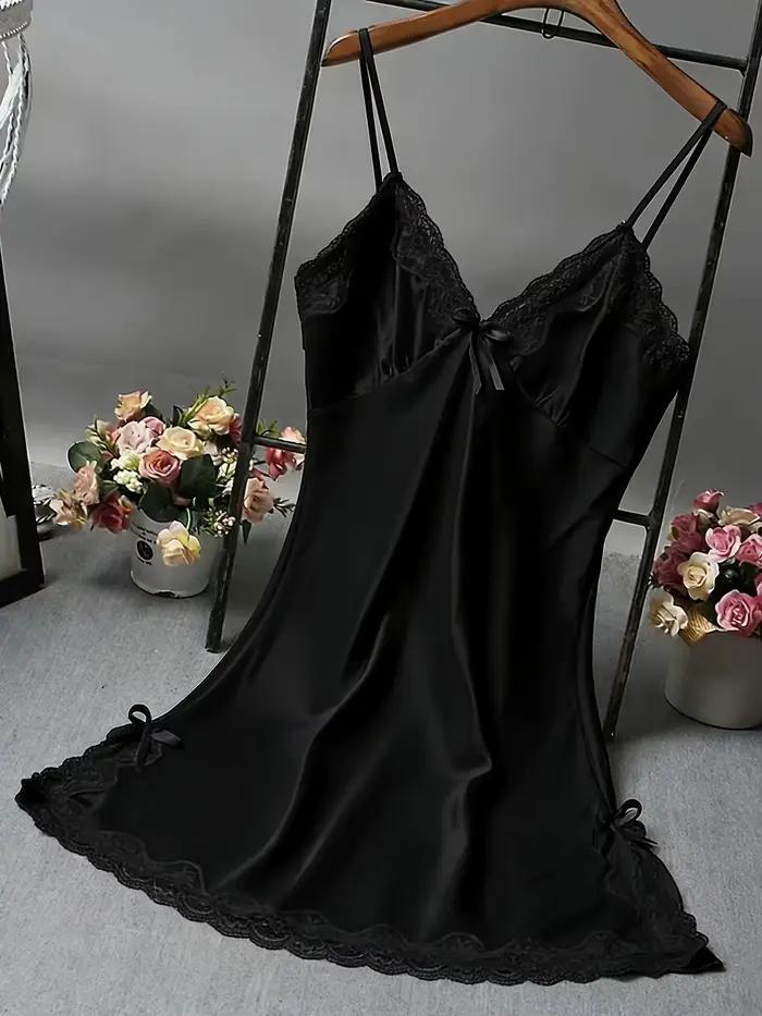 Chemise de nuit en dentelle pour femmes, col en V, sans manches, robe de nuit douce, couleur unie, v