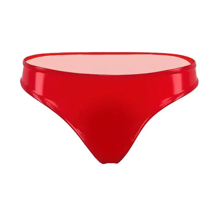 Culotte taille basse en cuir verni rouge rose pour femme – Sexy, monochrome, brillante, tendance, mo