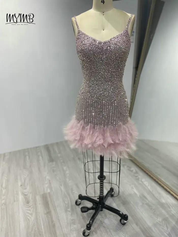 MYMB rose Chic Sexy bretelles Spaghetti Mini robes de boîte de nuit pour les femmes fête de luxe cri
