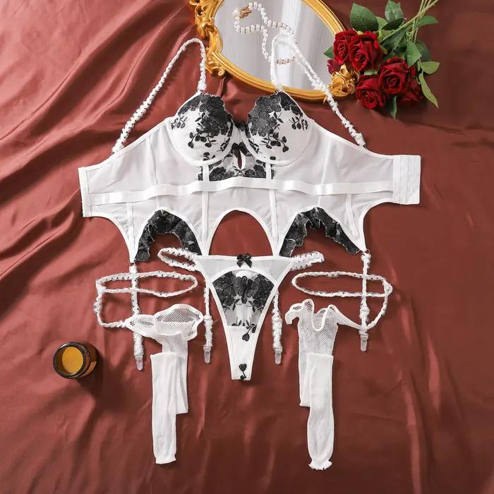 MUZISKAT-Ensemble soutien-gorge et culotte brodés en tulle transparent, sous-vêtements pour femmes a