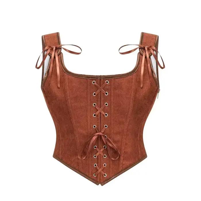 Corset Overbust Vintage Gothique pour Femme, Bustier avec Bretelles, Camisole Corselet Renaissance M