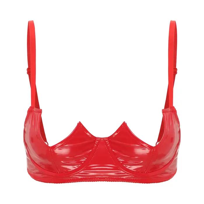 Soutien-gorge sexy en cuir verni pour femmes, soutien-gorge à armatures, lingerie pour discothèque, 