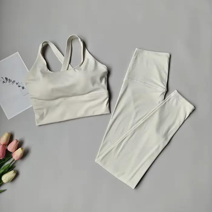 Ensemble de yoga et de Pilates pour femme, sensation seconde peau, 2 pièces : Legging de yoga taille