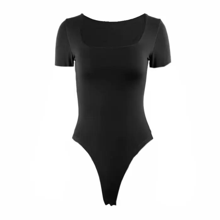 Body d'été à manches courtes, col carré, couleur unie, moulant, élastique, barboteuse, Sexy, Y2k, vê
