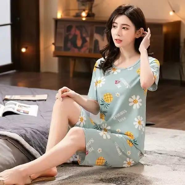 Pyjama d'été à manches courtes pour femmes, sept pantalons, vêtements de maison, Version coréenne fi