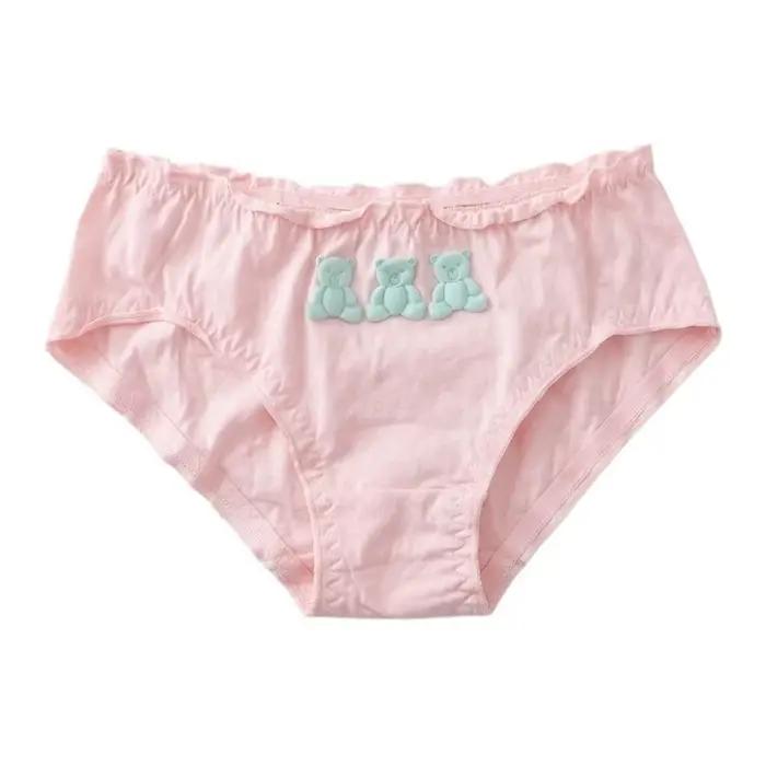 Culottes en coton confortables pour femmes, style dessin animé 3 ours, taille basse, à volants migno